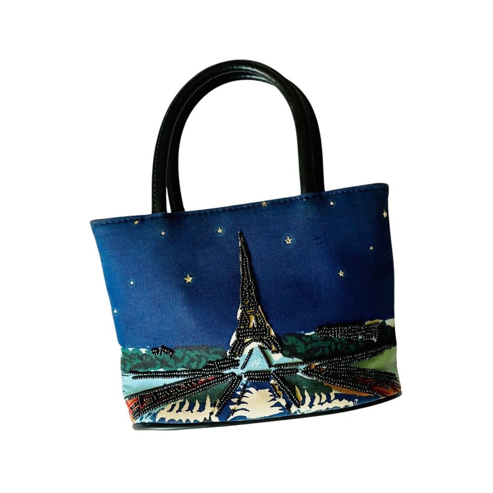 Charming vintage beaded Paris + Eiffel tower Starry Night Art crossbody bag Y2K - Picture 8 of 11